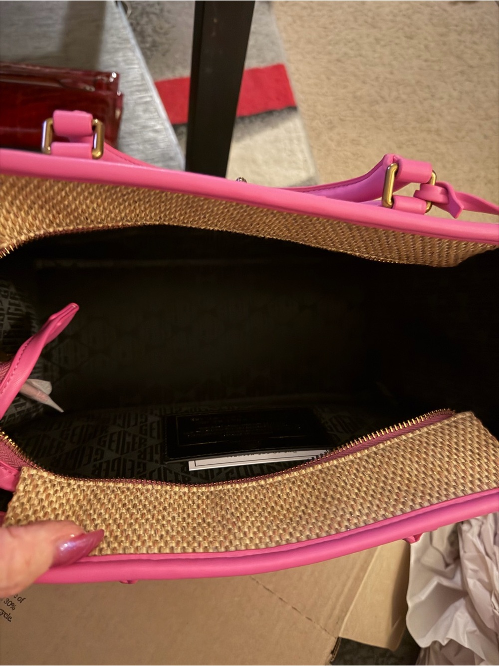 Pink Straw-Trim Tote - Picture 5 of 15